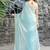 turquoise woven design beads and stones satin saree