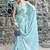 turquoise woven design beads and stones satin saree