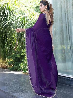 purple woven design embroidered satin saree 2
