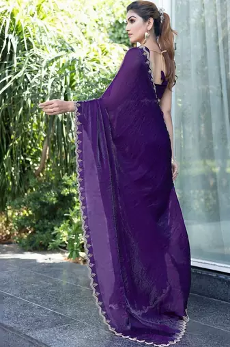 purple woven design embroidered satin saree