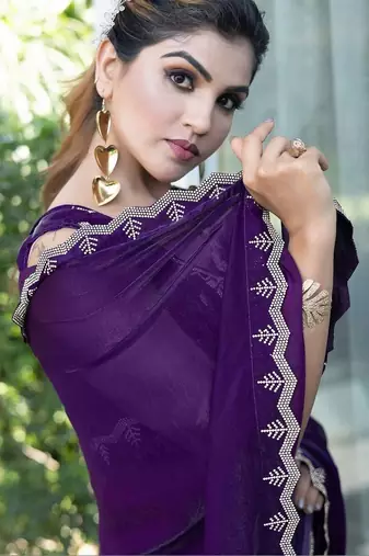 purple woven design embroidered satin saree