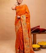 orange ethnic motifs zari art silk saree