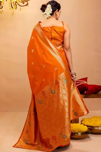 orange ethnic motifs zari art silk saree