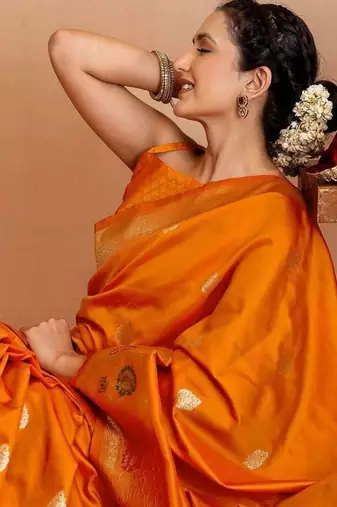 orange ethnic motifs zari art silk saree