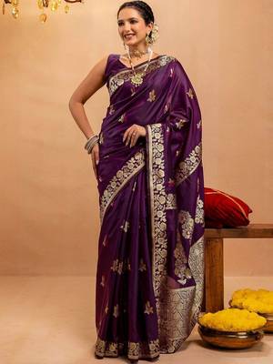purple ethnic motifs zari art silk handloom saree 1