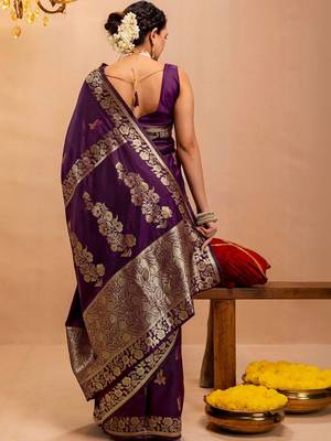 purple ethnic motifs zari art silk handloom saree 2