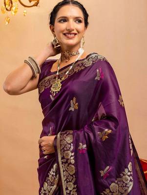 purple ethnic motifs zari art silk handloom saree 3