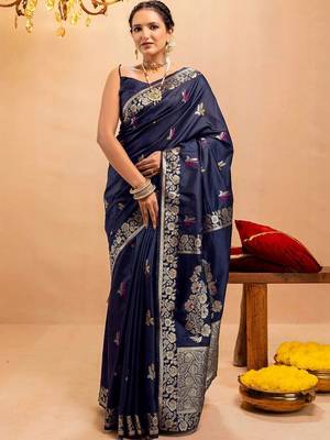 navy_blue woven design zari art silk handloom saree 1