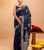 navy_blue woven design zari art silk handloom saree