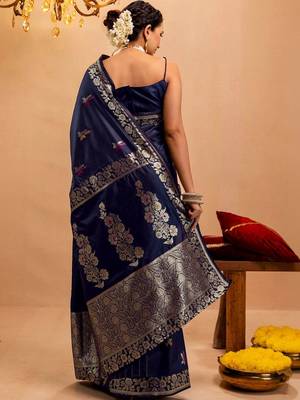 navy_blue woven design zari art silk handloom saree 2