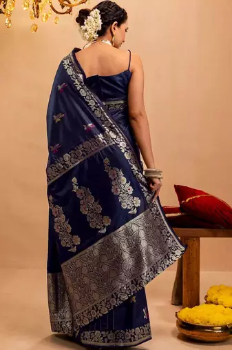 navy_blue woven design zari art silk handloom saree
