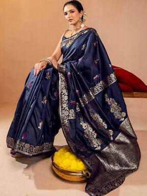 navy_blue woven design zari art silk handloom saree 3