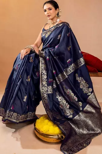 navy_blue woven design zari art silk handloom saree