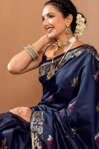 navy_blue woven design zari art silk handloom saree