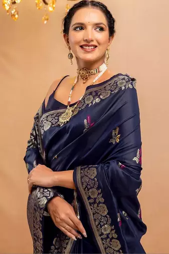 navy_blue woven design zari art silk handloom saree