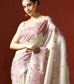 cream floral printed cotton saree with blouse