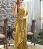 olive woven design embroidered satin saree