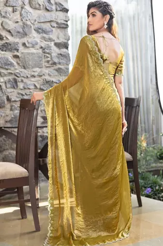 olive woven design embroidered satin saree