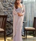 lavender woven design beads and stones satin saree