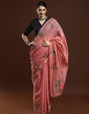 pink woven design zari muga saree 1