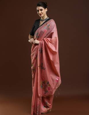 pink woven design zari muga saree 2