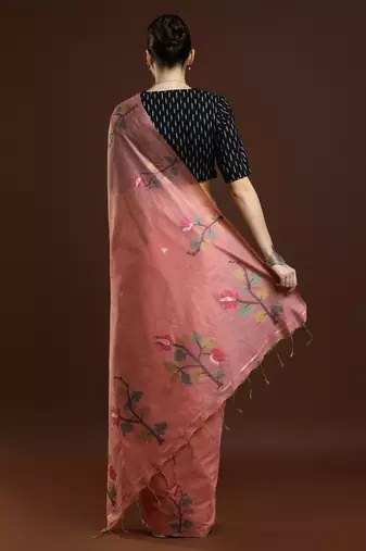 pink woven design zari muga saree