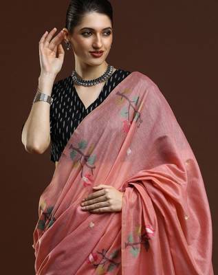 pink woven design zari muga saree 4