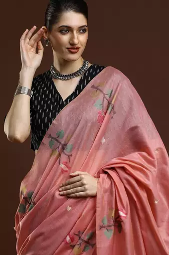 pink woven design zari muga saree