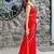 red woven design embroidered satin saree