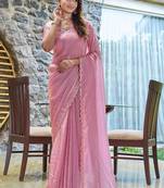 pink beads and stones satin saree