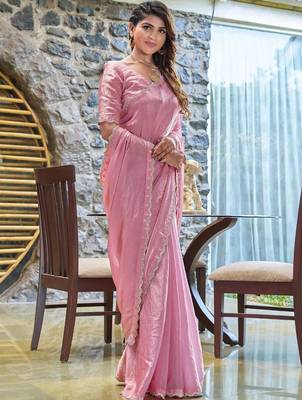 pink beads and stones satin saree 2