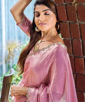 pink beads and stones satin saree 3