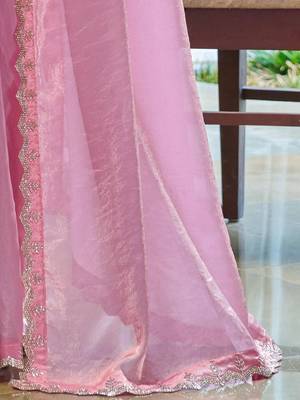 pink beads and stones satin saree 4