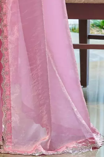 pink beads and stones satin saree