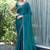 teal woven design embroidered satin saree