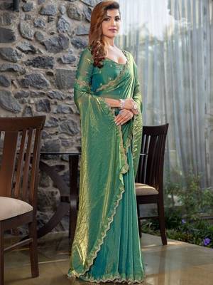 teal woven design embroidered satin saree 3