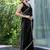 black woven design embroidered satin saree