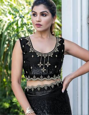 black woven design embroidered satin saree 5