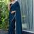 teal woven design beads and stones satin saree