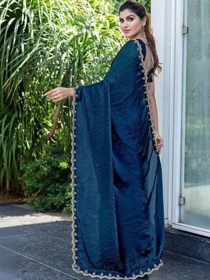 teal woven design beads and stones satin saree 2