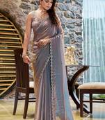 blue woven design embroidered satin saree