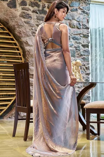 blue woven design embroidered satin saree