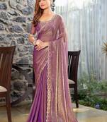 violet woven design embroidered satin saree