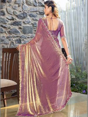 violet woven design embroidered satin saree 2