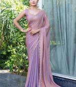 lavender embroidered satin saree