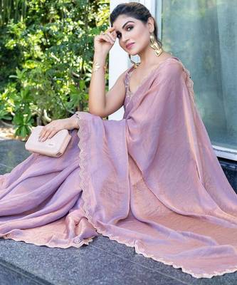 lavender embroidered satin saree 4