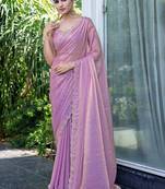 lavender woven design embroidered satin saree
