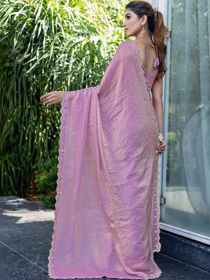 lavender woven design embroidered satin saree 2
