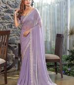 lavender woven design beads and stones satin saree