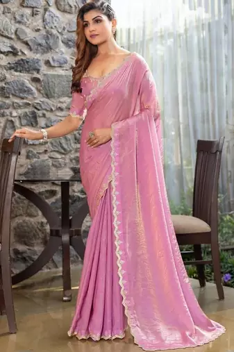 lavender woven design beads and stones satin saree